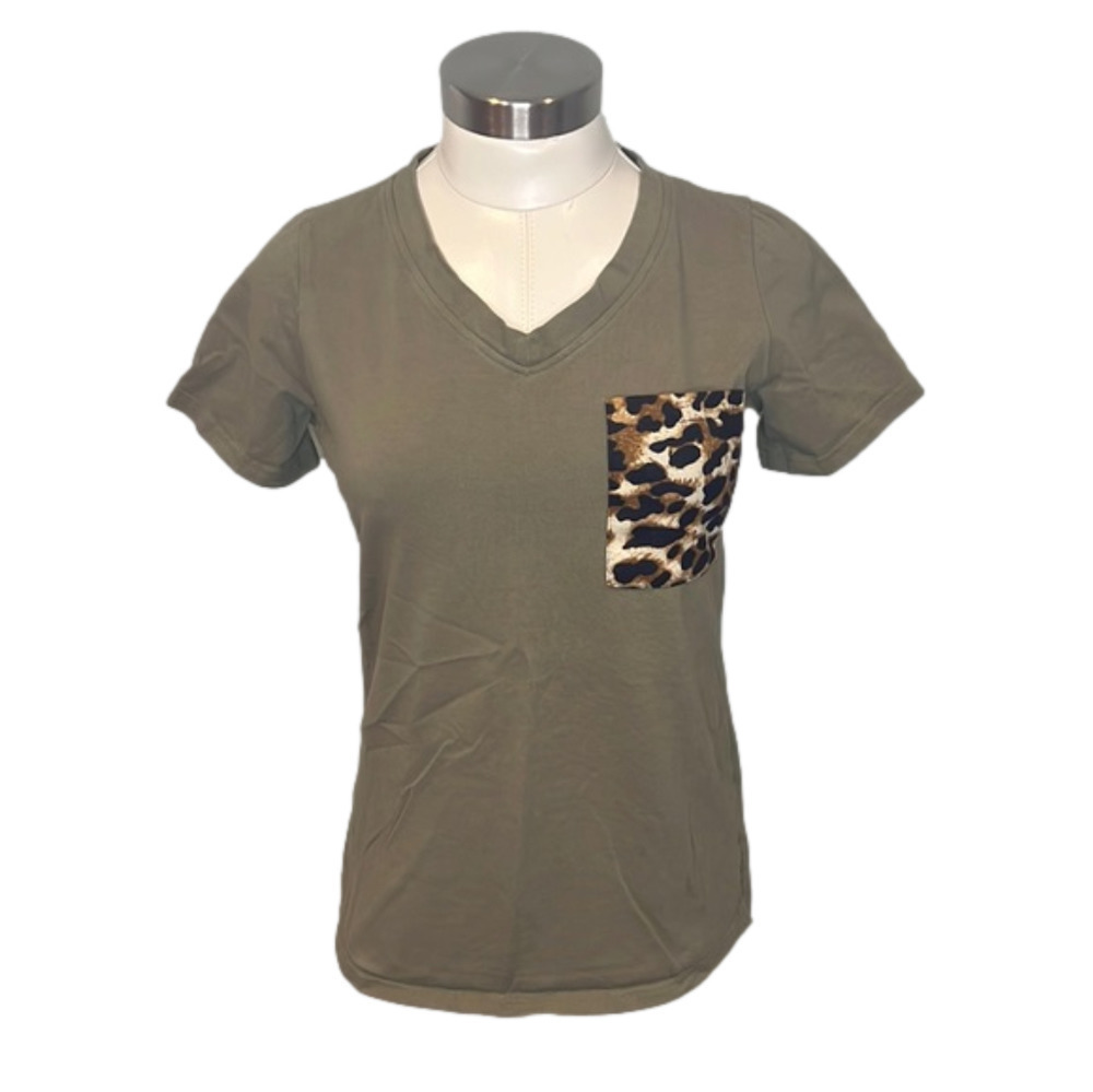 Women's Summer Short Sleeves V Neck T Shirt with Leopard/Sequin Print Po…